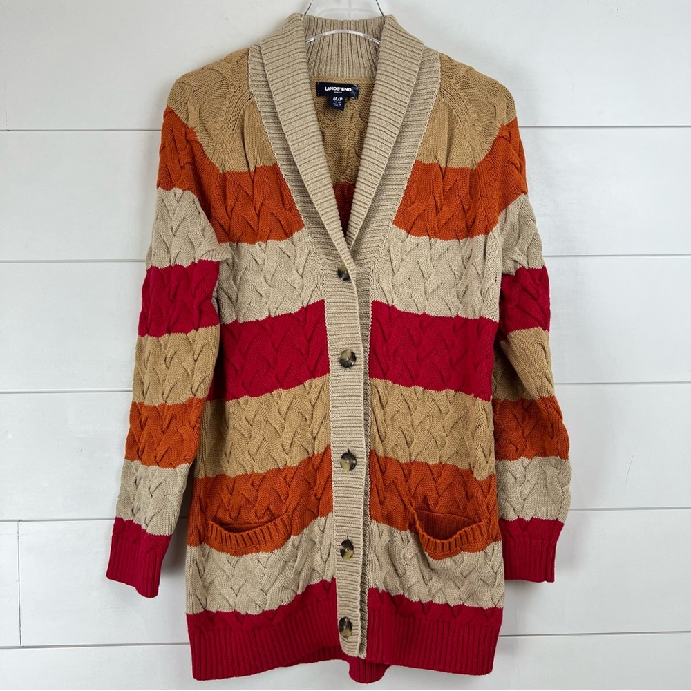LANDS’ END Drifter Women’s Size Medium Striped Cardigan Shawl Sweater